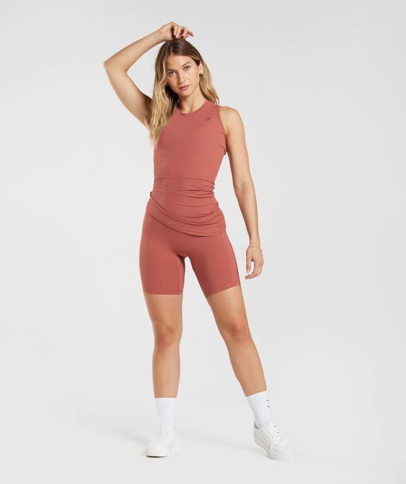 Women's Gymshark Elevate Asymmetric Tanks Brown | CA DAN658